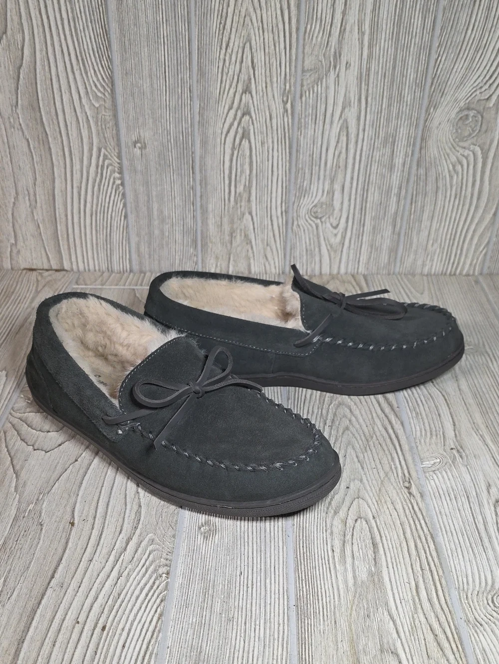 MySlippers by MyPillow Men's Charcoal Suede Faux Fur Lined  Moccasin Slippers